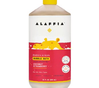 Alaffia Babies and Kids Bubble Bath, Gentle Baby Essentials for Delicate Skin, Cleansing & Calming Bubbles, Plant Based Formula, Vegan, Coconut & Strawberry, 32 Fl Oz