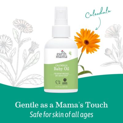 Earth Mama Calendula Baby Oil | Massage Oil for Newborn Skin Care, Dry Skin & Scalp Moisturizer, Fragrance Free, 4-Fluid Ounce (2-Pack) - Image 8