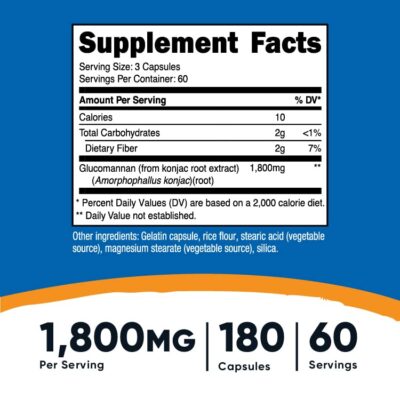 Nutricost Glucomannan 1,800mg Per Serving, 180 Capsules - Natural Fiber Source, Non-GMO, Gluten Free - Image 2