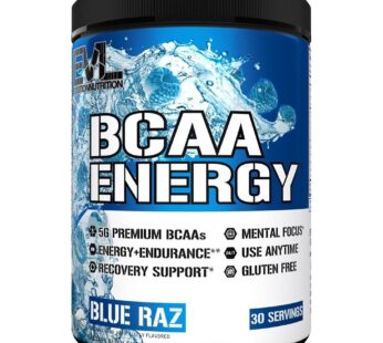EVL BCAAs Amino Acids Powder – BCAA Energy Pre Workout Powder for Muscle Recovery Lean Growth and Endurance – Rehydrating BCAA Powder Post Workout Recovery Drink with Natural Caffeine – Blue Raz