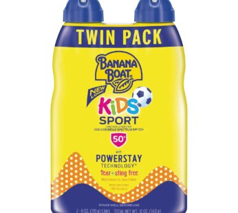 Banana Boat Kids Sport Sunscreen Spray SPF 50, Twin Pack | Kids Sunscreen Spray, Kids Sunblock Spray, Oxybenzone Free Sunscreen for Kids, Spray Sunscreen SPF 50, 6oz each