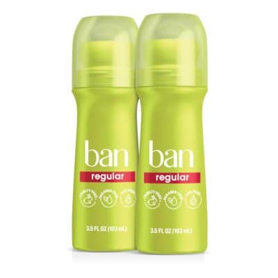 Ban Regular Scent 24-hour Invisible Antiperspirant, Roll-on Deodorant for Women and Men, Underarm Wetness Protection, with Odor-fighting Ingredients, 3.5 oz, 2-pack
