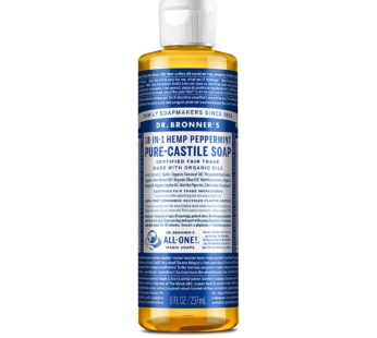 Dr. Bronner’s – Pure-Castile Liquid Soap (Peppermint, 8 ounce) – Made with Organic Oils, 18-in-1 Uses: Face, Body, Hair, Laundry, Pets and Dishes, Concentrated, Vegan, Non-GMO