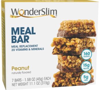 WonderSlim Meal Replacement Protein Bar, Peanut, 15g Protein, 20 Vitamins & Minerals, Gluten Free (7ct)