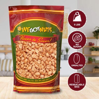 Roasted Unsalted Peanuts 5 Pounds (80oz) By We Got Nuts ? Premium Quality Kosher Peanut ? Healthy & Natural Rich Flavor Snack ? Great For DIY Homemade Peanut Butter ? Air-Tight Resealable Bag Package - Image 3
