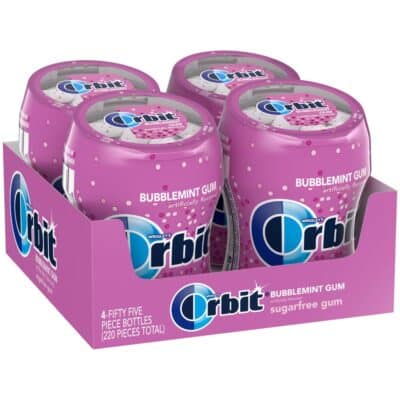 ORBIT Bubblemint Sugar Gree Chewing Gum Bulk Pack, 55 Piece Bottle (Pack of 4)