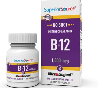 Superior Source No Shot Vitamin B12 Methylcobalamin 1000 mcg, Quick Dissolve MicroLingual Tablets, 60 Count, Active Form of B12, Supports Energy Production, Nervous System Support, Non-GMO