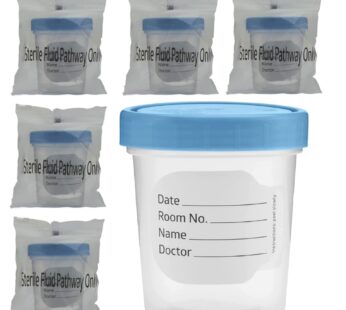 Sterile Specimen Cups Individually Bagged with Lids [5 Count] 4 oz Clear Urine Collection Cup with Leak Proof Screw On Covers – 4.5 Compacity Specimens Jars ? for Safe Pee, Stool, Semen Sample Testing