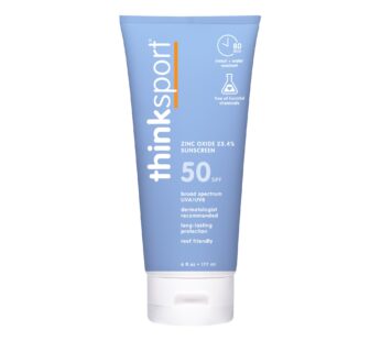 Thinksport SPF 50+ Mineral Sunscreen ? Safe, Natural Sunblock for Sports & Active Use – Water Resistant Sun Cream ?UVA/UVB Sun Protection ? Vegan, Reef Friendly Sun Lotion, 6oz