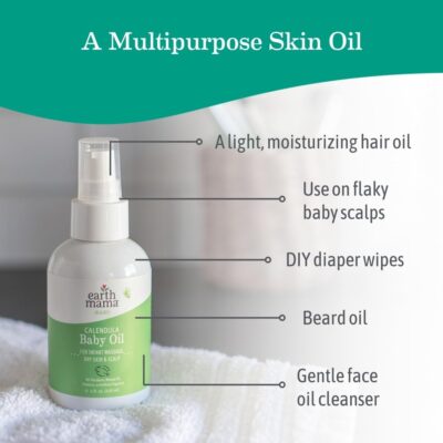 Earth Mama Calendula Baby Oil | Massage Oil for Newborn Skin Care, Dry Skin & Scalp Moisturizer, Fragrance Free, 4-Fluid Ounce (2-Pack) - Image 2
