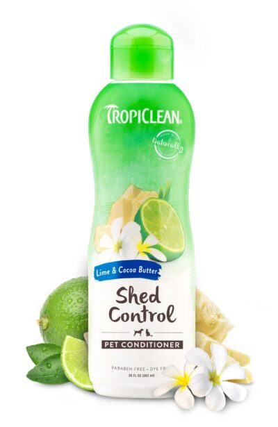 TropiClean Lime & Cocoa Butter Shedding Control Dog Conditioner| Pet Conditioner Derived from Natural Ingredients | Cat Friendly | Made in USA | 20 oz