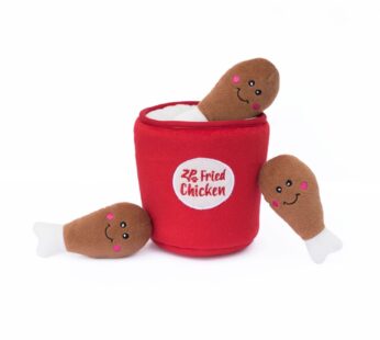 ZippyPaws – Food Buddies Burrow, Interactive Squeaky Hide and Seek Plush Dog Toy – Bucket of Chicken