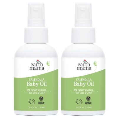 Earth Mama Calendula Baby Oil | Massage Oil for Newborn Skin Care, Dry Skin & Scalp Moisturizer, Fragrance Free, 4-Fluid Ounce (2-Pack)