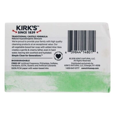 Kirk's Original Coco Castile Bar Soap Soothing Aloe Vera 4 Ounces (1 Pack) - Image 4