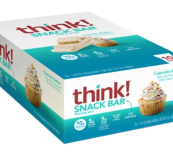 think! Protein Bars with Chicory Root for Fiber, Digestive Support, Gluten Free with Whey Protein Isolate, Cupcake Batter, Snack Bars Without Artificial Sweeteners, 1.4 Oz (10 Count)