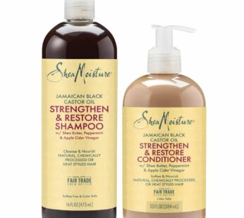 Shea Moisture Jamaican Black Castor Oil Clarifying Shampoo & Conditioner – Strengthen & Restore Sulfate-Free Shampoo & Conditioner Set with Shea Butter, ACV, and Peppermint Oil for Hair (2 Piece Set)