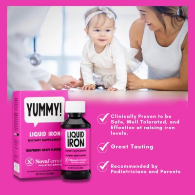 NovaFerrum Yummy | Pediatric Drops Liquid Iron Supplement for Infants and Toddlers | Liquid Iron for Kids | 15mg of Iron Per 1mL Dose | Ages 4 & Under | Gluten Free Certified | Sugar-Free | Raspberry - Image 3