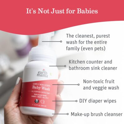 Earth Mama Simply Non-Scents Baby Wash Foaming Hand Soap, Organic All-Purpose Fragrance Free Body Wash for Sensitive Skin, Castile Soap with Coconut Oil, Shea Butter, Calendula, & Aloe, 34floz - Image 2
