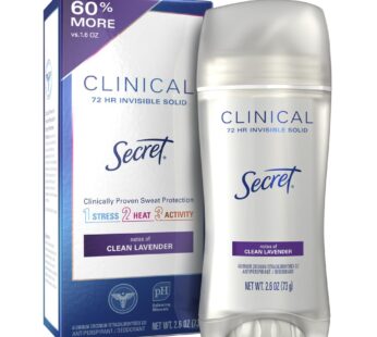 Secret Clinical Strength Antiperspirant and Deodorant for Women Invisible Solid Clean Lavender 2.6 Oz