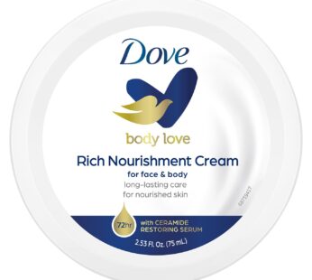 Dove Body Love Rich Nourishment Cream, Face, Hand & Body Lotion for Extremely Dry Skin, Fast-Absorbing 72-Hour Moisturizing Cream with Ceramide Serum, Travel Size, 2.53 Oz