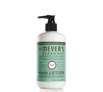 MRS. MEYER’S CLEAN DAY Hand Lotion for Dry Hands, Non-Greasy Moisturizer Made with Essential Oils, Basil, 12 oz