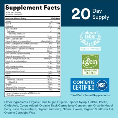 SmartyPants Multivitamin for Men, Gummies: Omega 3 Fish Oil (EPA/DHA), Methylfolate, CoQ10, Vitamin D3, C, Vitamin B12, B6, Vitamin A, K & Zinc for Immune Support, 120 Gummies (20 Day Supply) - Image 3