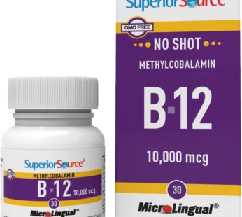 Superior Source No Shot Vitamin B12 Methylcobalamin 10000 mcg, Quick Dissolve MicroLingual Tablets, 30 Count, Active Form of B12, Supports Energy Production, Nervous System Support, Non-GMO