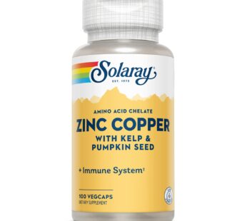 SOLARAY Zinc Copper Amino Acid Chelate – Immune Support Supplement w/Chelated Zinc 50mg – Bone, Skin, Heart Health and Thyroid Support – with Iodine from Kelp, 60-Day Guarantee, 100 Serv, 100 VegCaps