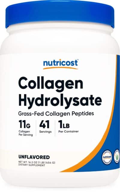 Nutricost Grass-Fed Collagen Powder 1LB (454 G) - Bovine Collagen Hydrolysate (Unflavored) - Collagen Peptides