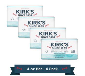 Kirk’s Castile Bar Soap Clean Soap for Men, Women & Children | Premium Coconut Oil | Sensitive Skin Formula, Vegan | Fragrance-Free/Unscented | 4 oz. Bars – 18 Pack