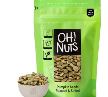 Oh! Nuts Pepitas Dry Roasted Salted Pumpkin Seeds | 2lb Bulk Bag Resealable | Shelled and Sprouted Pepitas | All Natural Protein Power | Fresh, Healthy Keto Snacks | Vegan & Gluten-Free Snacking