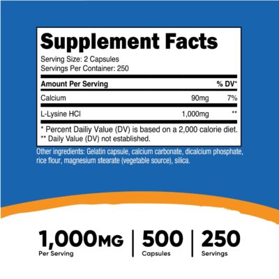 Nutricost L-Lysine 1000mg Per Serving, 250 Servings, 500 Capsules - Gluten Free, Non-GMO, 500mg Per Capsule - Image 2