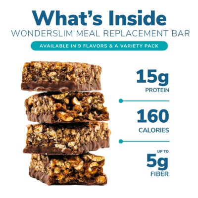 WonderSlim Meal Replacement Protein Bar, Peanut, 15g Protein, 20 Vitamins & Minerals, Gluten Free (7ct) - Image 2