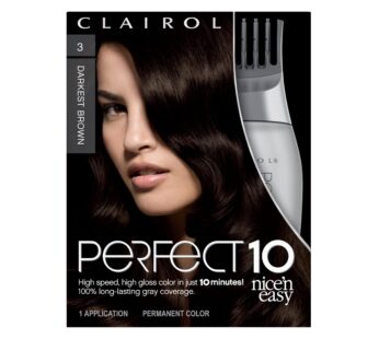 Clairol Nice’n Easy Perfect 10 Permanent Hair Dye, 3 Darkest Brown Hair Color, Pack of 1