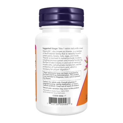 NOW Supplements, Vitamin B-1 100 mg, Energy Production*, Nervous System Health*, 100 Tablets - Image 3