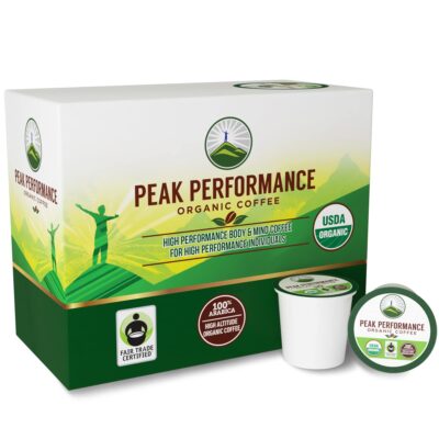 Peak Performance Organic Coffee Pods - High Altitude Organic Coffee. For High Performance Individuals. Fair Trade, Low Acid, Organic Beans Medium Roast. Single Serve 24 Coffee Pods, Cups