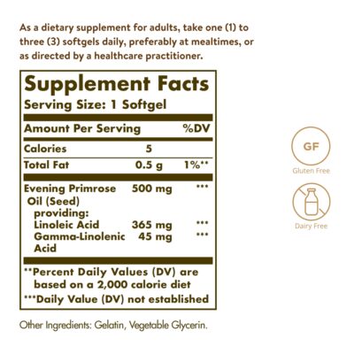 Solgar Evening Primrose Oil 500 mg, 180 Softgels - Promotes Healthy Skin & Cardiovascular Health - Nutritional Support for Women - Gluten Free, Dairy Free - 180 Servings - Image 2