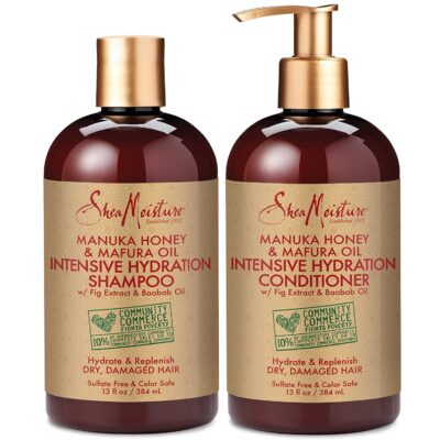 SheaMoisture Shampoo and Conditioner Set, Manuka Honey, Mafura Oil, Baobab Oil & Fig Extract, Hydrate + Replenish, Vitamin C, Sulfate Free & Hair Color Safe, Deep Conditioning, 13 Fl Oz Ea