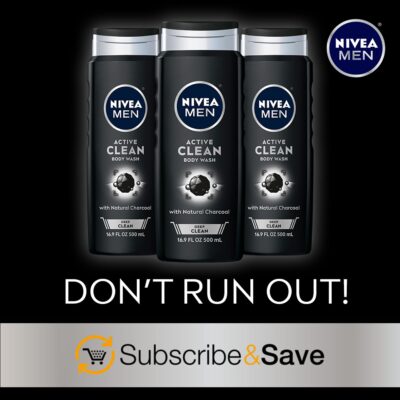Nivea Men DEEP Active Clean Charcoal Body Wash, Cleansing Body Wash with Natural Charcoal, 3 Pack of 16.9 Fl Oz Bottles - Image 6
