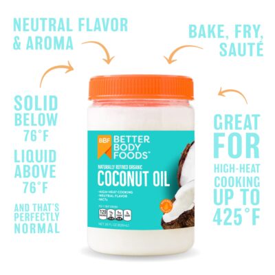 BetterBody Foods Organic, Naturally Refined Coconut Oil, 28 Fl Oz, All Purpose Oil for Cooking, Baking, Hair and Skin Care - Image 2