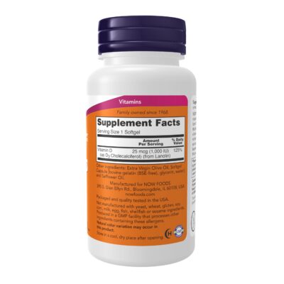 NOW Supplements, Vitamin D-3 1,000 IU, High Potency, Structural Support*, 360 Softgels - Image 2