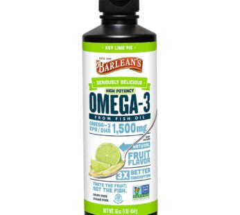 Barlean’s Key Lime Pie High Potency Omega 3 Fish Oil Liquid Supplement, 1500mg of EPA & DHA Fatty Acid, Smoothie Flavored & Burpless for Brain, Joint, & Heart Health, 16 oz