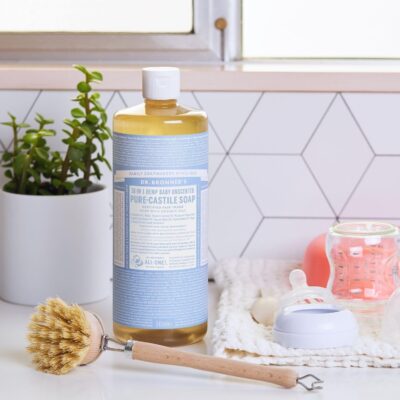 Dr. Bronner's - Pure-Castile Liquid Soap (Baby Unscented, 32 ounce, 2-Pack) - Made with Organic Oils, 18-in-1 Uses: Face, Hair, Laundry and Dishes, For Sensitive Skin and Babies, No Added Fragrance - Image 3