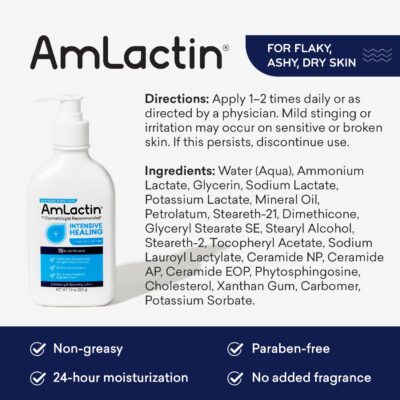 AmLactin Intensive Healing Body Lotion for Dry Skin ? 7.9 oz Pump Bottle ? 2-in-1 Exfoliator and Moisturizer with Ceramides and 15% Lactic Acid for 24-Hour Relief from Dry Skin (Packaging May Vary) - Image 6