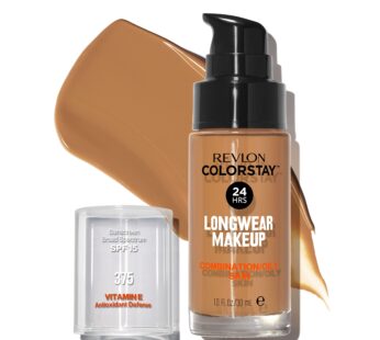 Revlon Liquid Foundation, ColorStay Face Makeup for Combination & Oily Skin, SPF 15, Medium-Full Coverage with Matte Finish, Toffee (375), 1.0 oz