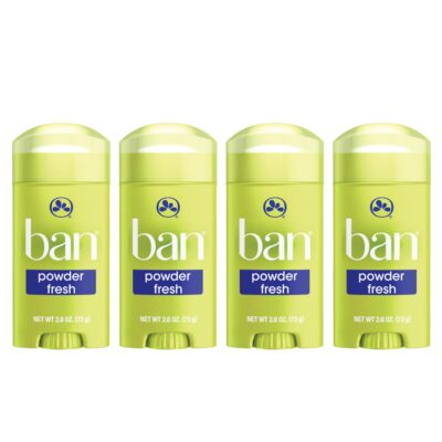 Ban Powder Fresh 24-hour Invisible Antiperspirant, 2.6oz Solid Deodorant, Underarm Wetness Protection, with Odor-fighting Ingredients (4 Pack)