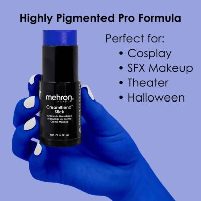 Mehron Makeup CreamBlend Stick | Face Paint, Body Paint, & Foundation Cream Makeup | Body Paint Stick .75 oz (21 g) (Blue) - Image 3