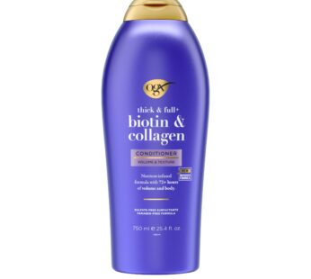 OGX Thick & Full + Biotin & Collagen Volumizing Conditioner, Nutrient-Infused Conditioner + Vitamin B7 Biotin Gives Hair Volume & Body for 72+ Hours, Sulfate-Free Surfactants, 25.4 fl. oz