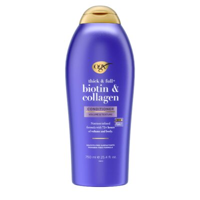 OGX Thick & Full + Biotin & Collagen Volumizing Conditioner, Nutrient-Infused Conditioner + Vitamin B7 Biotin Gives Hair Volume & Body for 72+ Hours, Sulfate-Free Surfactants, 25.4 fl. oz