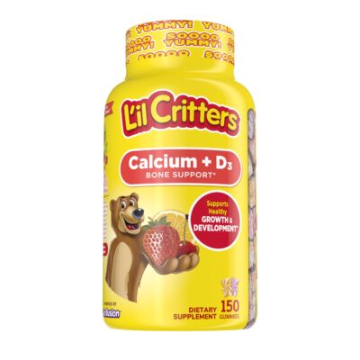 L?il Critters Calcium + D3 Daily Gummy Supplement for Kids, for Bone Support, Orange, Strawberry and Cherry Flavors, 150 Gummies